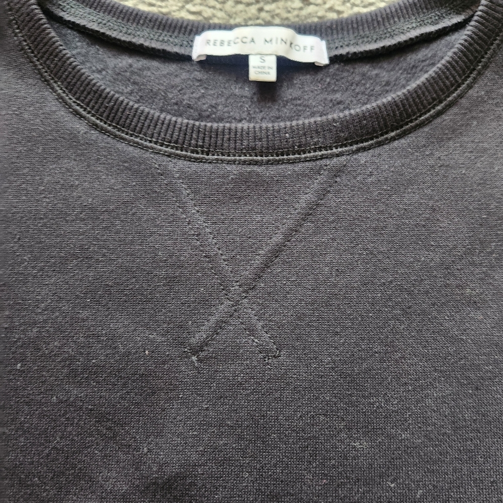 REBECCA MINKOFF Women's Janine Puff Sleeve Sweatshirt Small Black Quiet Luxury - Picture 5 of 12